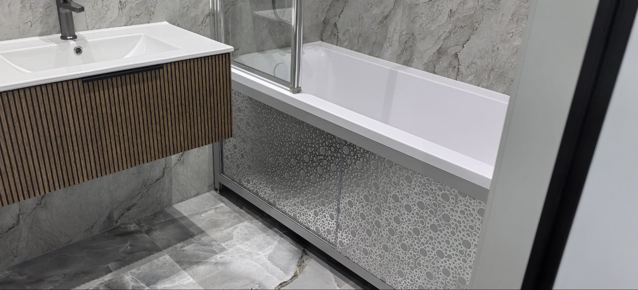 Экран под ванну раздвижной A-screen Серый - Bubble silver 2 двери